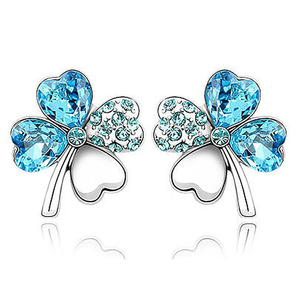 4 Leaf Clover Flower Aqua Blue Earrings use Austrian Crystal XE519
