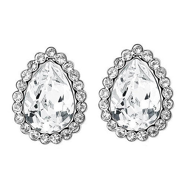 2 Carat Silver Clear Pear Cut Stud Earrings use Austrian Crystal XE572