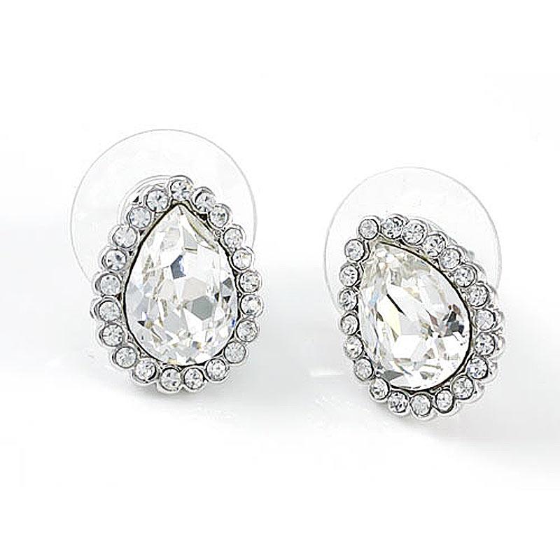 2 Carat Silver Clear Pear Cut Stud Earrings use Austrian Crystal XE572