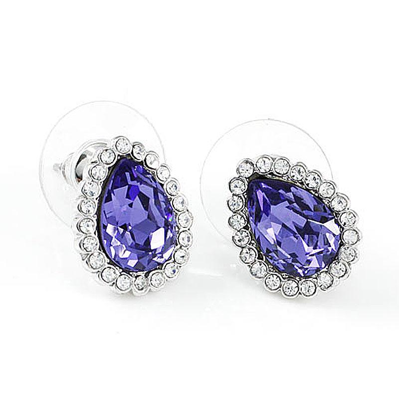 2 Carat Purple Pear Cut Stud Earrings Use Austrian Crystal XE573