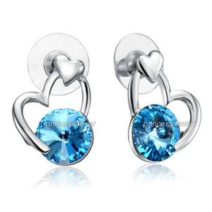 5 Carat Heart Stud Earrings use Blue Austrian Crystal XE592