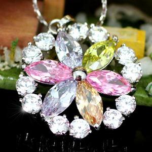 Multi-color Simulated Topaz Flower Pendant w/ Necklace XN126