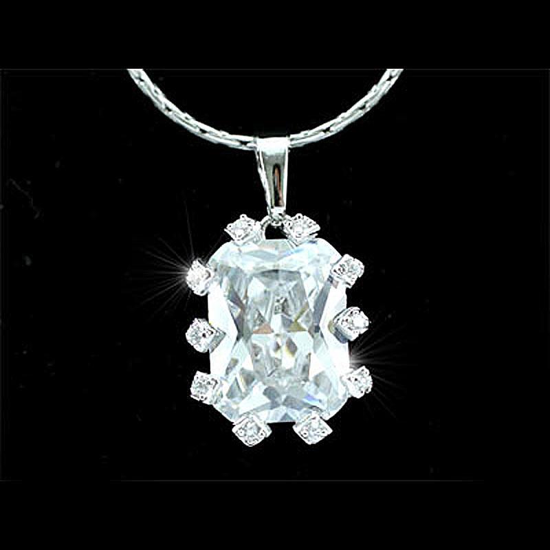 10 Carat Emerald Cut Cubic Zirconia CZ Pendant Necklace XN149