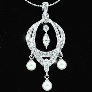 White Shell Pearl Pendant Necklace use Swarovski Crystal XN152