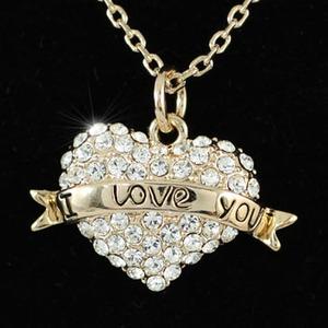 Heart &quot;I Love You&quot; Rose Gold Plated Pendant Necklace XN160