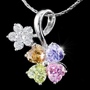 Multi-Colour Flower Simulated Topaz Pendant Necklace XN173