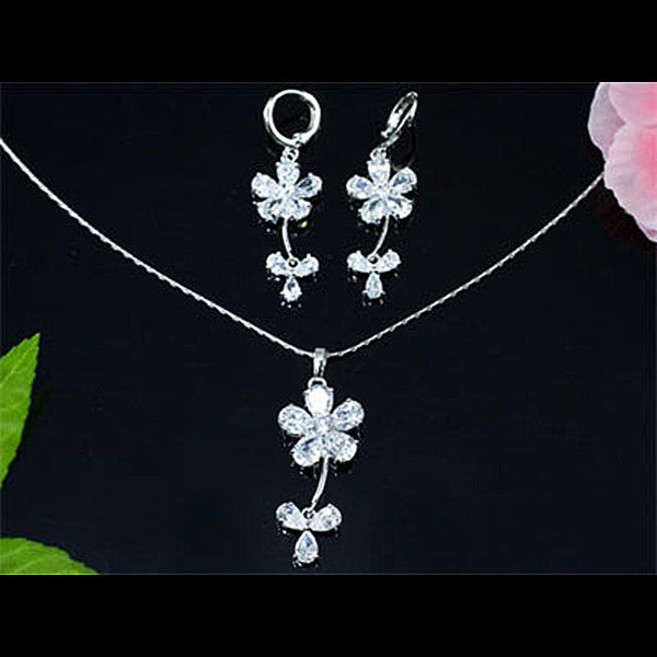 10 Carat Dangle Flower Created CZ Necklace Earrings Set XN187