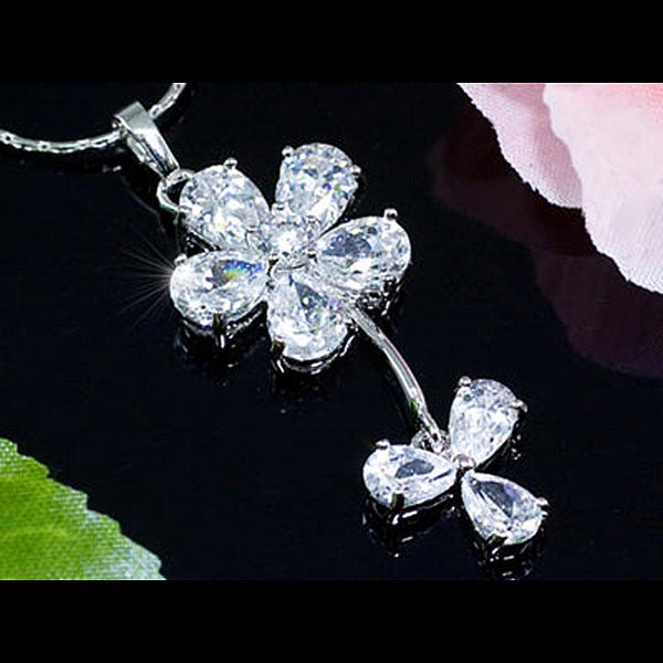 10 Carat Dangle Flower Created CZ Necklace Earrings Set XN187