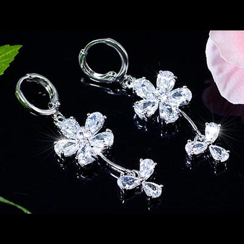 10 Carat Dangle Flower Created CZ Necklace Earrings Set XN187