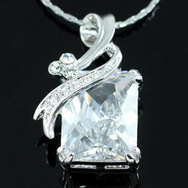 7 Carat Emerald Cut CZ Created Stone Pendant w/ Necklace XN209