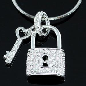 Key Locket Pendant Necklace w/ Swarovski Crystal XN228