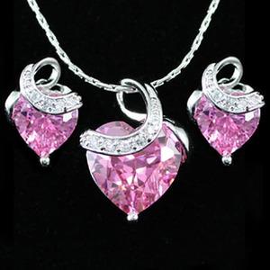 9 Carat Pink Heart Created Sapphire 18K Necklace Earrings Set XN245