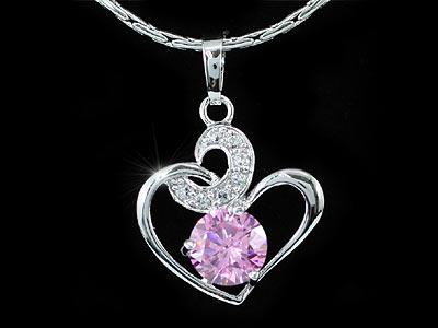 1.25 Carat Created Pink Sapphire Heart Pendant & Necklace XN260