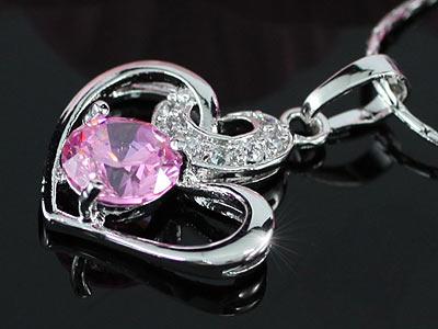 1.25 Carat Created Pink Sapphire Heart Pendant & Necklace XN260