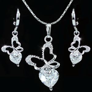 Butterfly 3.5 Carat Created Diamond 18K Necklace Earrings Set XN263