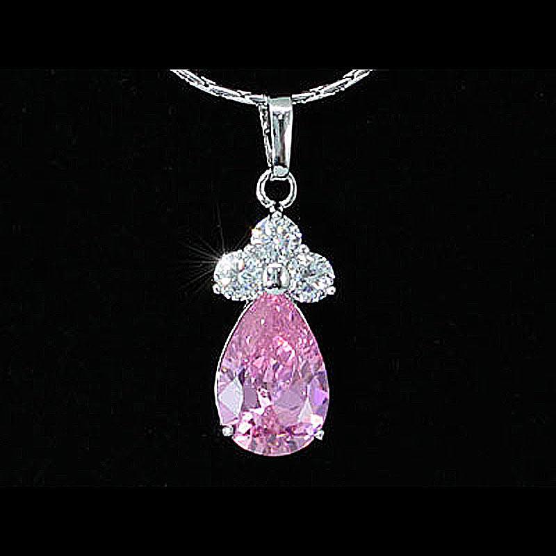 2.5 Carat Pear Cut Pink Created Sapphire Pendant & Necklace XN282