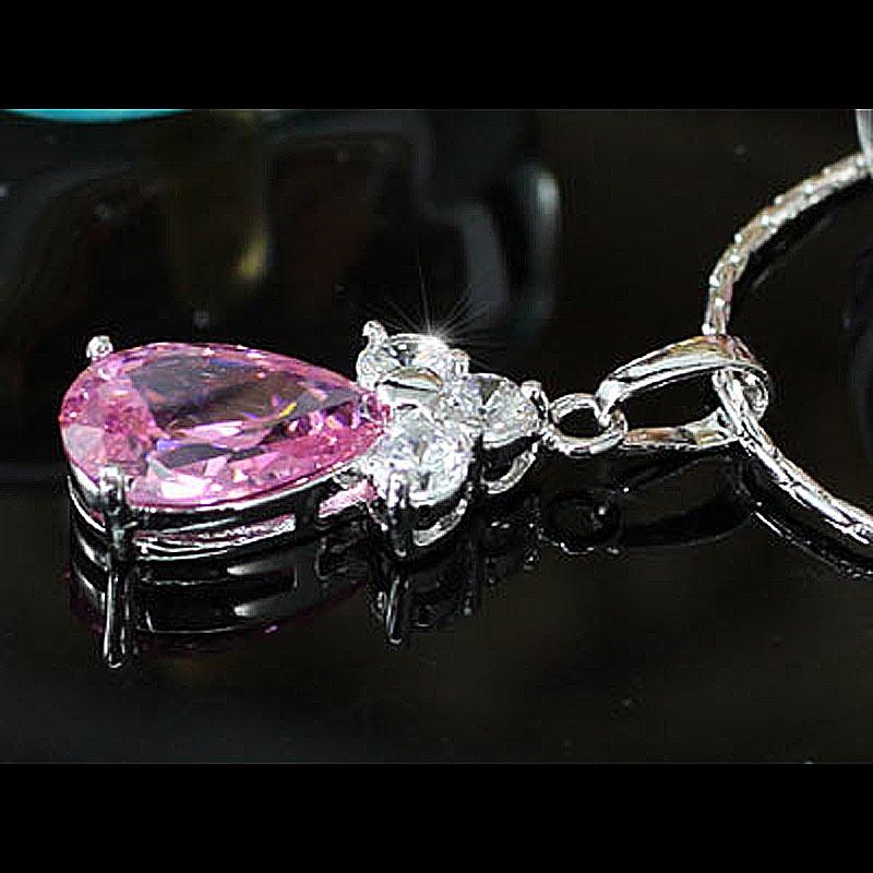 2.5 Carat Pear Cut Pink Created Sapphire Pendant & Necklace XN282
