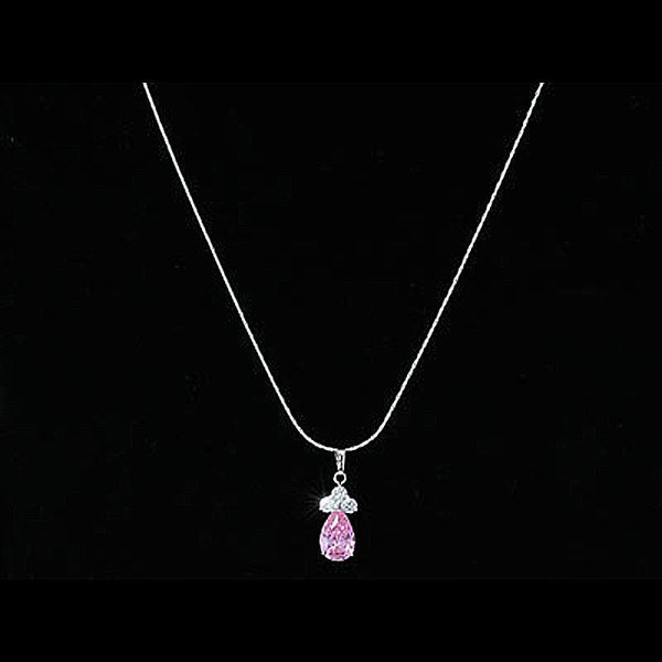 2.5 Carat Pear Cut Pink Created Sapphire Pendant & Necklace XN282