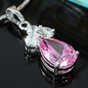 2.5 Carat Pear Cut Pink Created Sapphire Pendant & Necklace XN282
