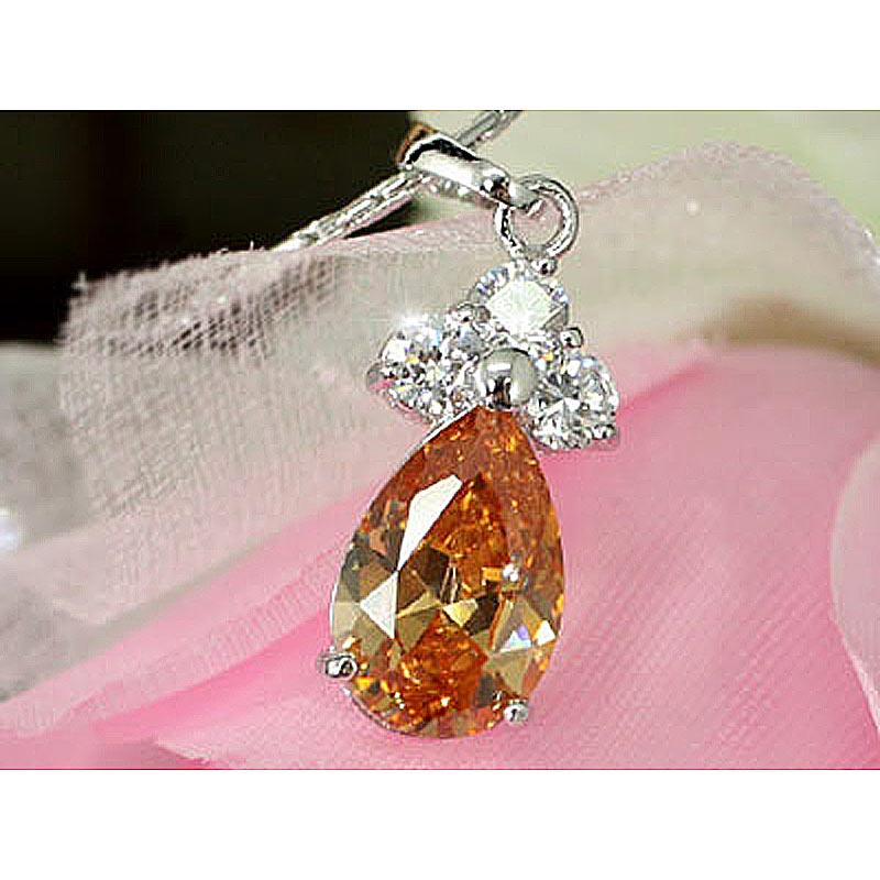 2.5 Carat Pear Cut Amber CZ Cubic Zirconia Pendant & Necklace XN284