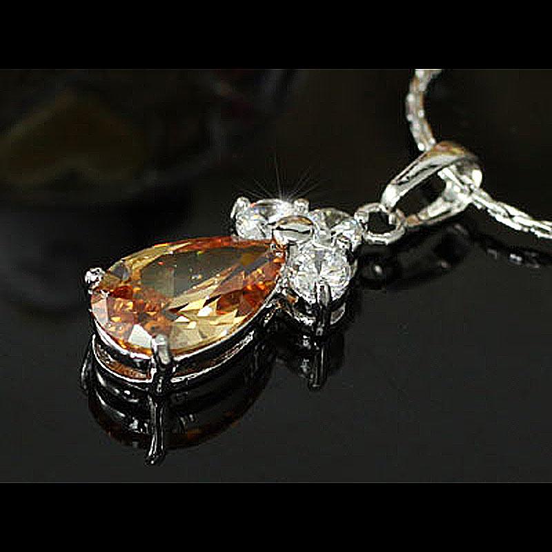 2.5 Carat Pear Cut Amber CZ Cubic Zirconia Pendant & Necklace XN284