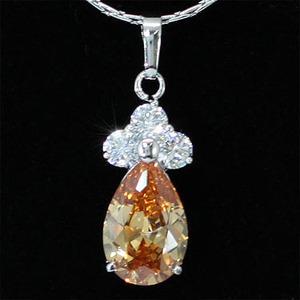 2.5 Carat Pear Cut Amber CZ Cubic Zirconia Pendant & Necklace XN284