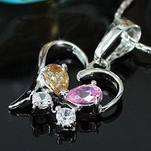 Multi-Colour CZ Simulated Heart Pendant &amp; Necklace XN286