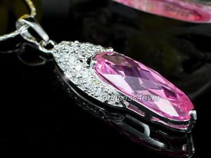 Sparkling Simulated Pink Sapphire Pendant &amp; Necklace XN299