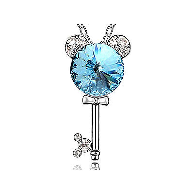 3 Carat Aqua Blue Mickey Love Key Necklace use Austrian Crystal XN318