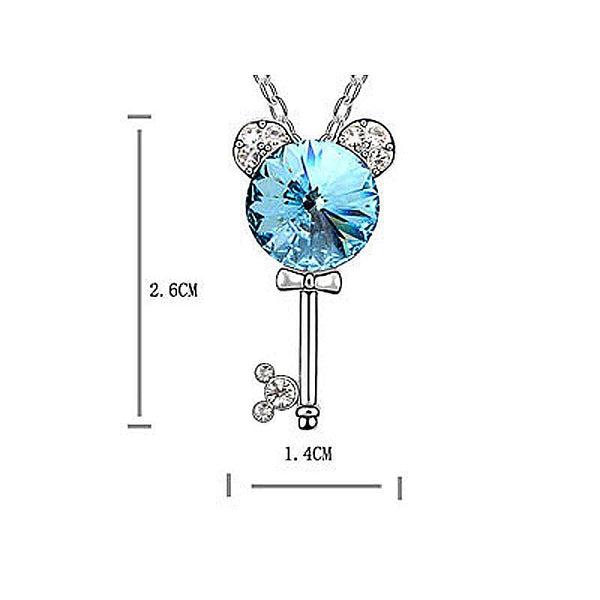 3 Carat Aqua Blue Mickey Love Key Necklace use Austrian Crystal XN318