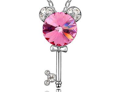 3 Carat Pink Mickey Love Key Necklace use Austrian Crystal XN320