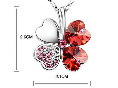 Red 4 Leaf Clover Flower Heart Love Necklace use Swarovski Crystal XN329