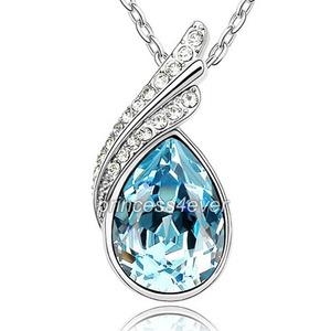 5 Carat Pear Cut Aqua Blue Necklace use Austrian Crystal XN335