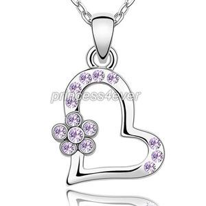 Heart Purple Flower Necklace use Swarovski Crystal XN345