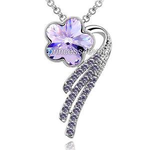 Dangle Purple Flower Necklace use Austrian Crystal XN349