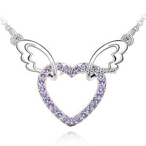 Angel Wing Heart Purple Necklace use Austrian Crystal XN361