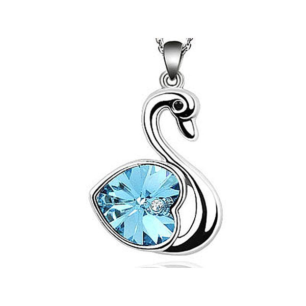 3 Carat Aqua Blue Heart Swan Necklace use Austrian Crystal XN364
