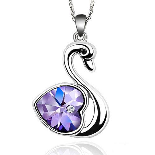 3 Carat Purple Heart Swan Necklace use Austrian Crystal XN365