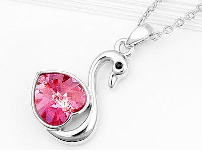 3 Carat Hot Pink Heart Swan Necklace use Austrian Crystal XN366