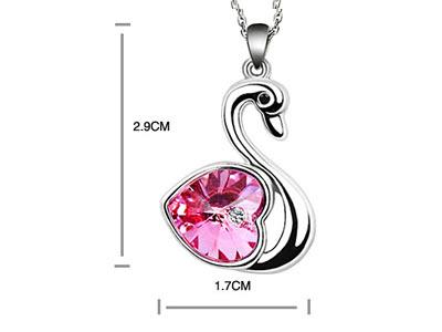3 Carat Hot Pink Heart Swan Necklace use Austrian Crystal XN366