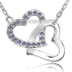 Double Purple Heart Necklace use Austrian Crystal XN377