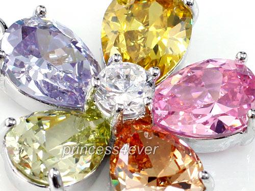 Multi-colour Flower 5 Carats Simulated Topaz Pendant &amp; Necklace XN394