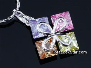 High Quality Multi-colour 2 Carats Simulated Topaz Pendant &amp; Necklace XN397