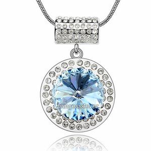 7 Carat Blue Pendant Necklace use Austrian Crystal XN414