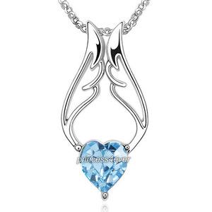 Blue Angel Wing Heart Pendant Necklace use Austrian Crystal XN420