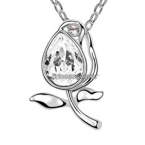 Silver Clear Flower Pendant Necklace use Swarovski Crystal XN427