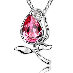 Pink Flower Pendant Necklace use Swarovski Crystal XN428