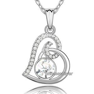 Silver Clear Heart Pendant Necklace use Swarovski Crystal XN431