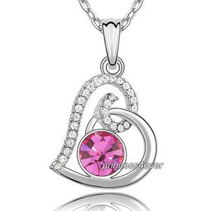 Pink Heart Pendant Necklace use Swarovski Crystal XN432