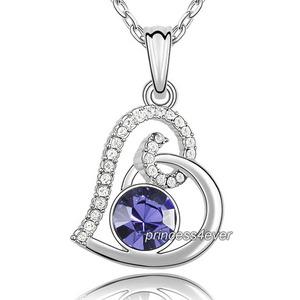 Purple Heart Pendant Necklace use Swarovski Crystal XN434
